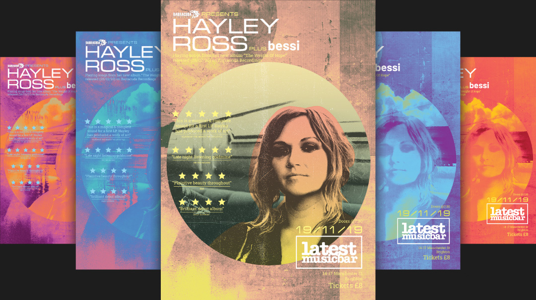 Hayley Ross tour posters in 5 different colourways